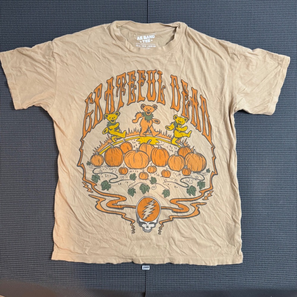 American Eagle Grateful Dead Pumpkin Dancing Bears Graphic Band Tee Tan XS/S